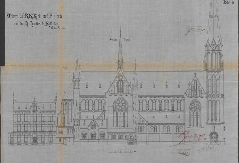 Bouwtekening van de St. Ignatiuskerk uit 1890.