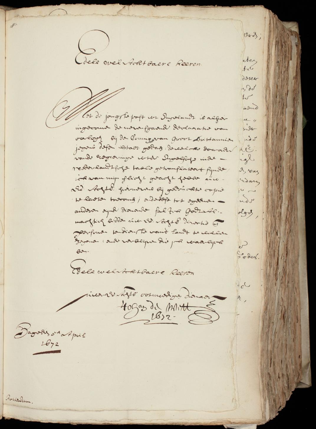 Brief van Johan de Witt over de Engelse oorlogsverklaring