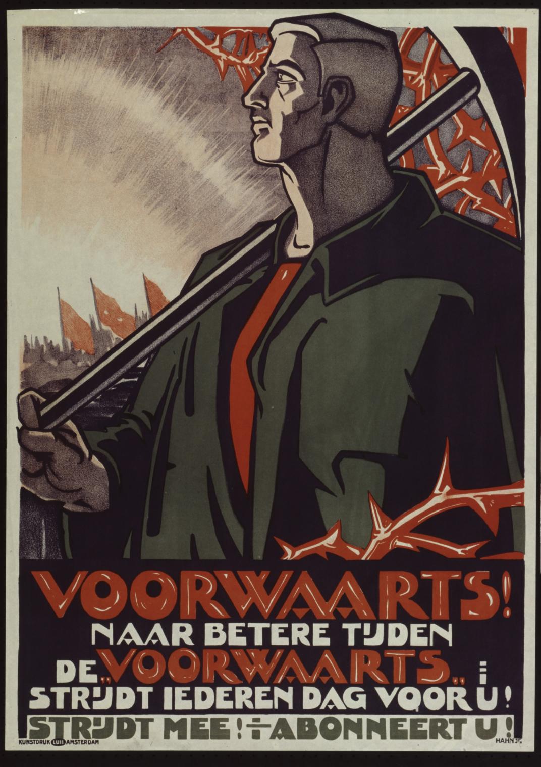 Voorwaarts! Naar betere tijden. Ter promotie van het socialistische dagblad Voorwaarts, ca. 1930