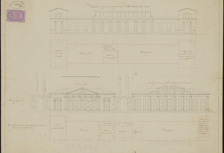 Ontwerptekening voor een paviljoen in de Hortus uit 1829.
