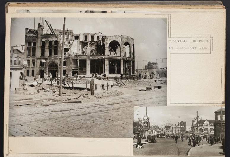 albumpagina met foto van het verwoeste Hofplein