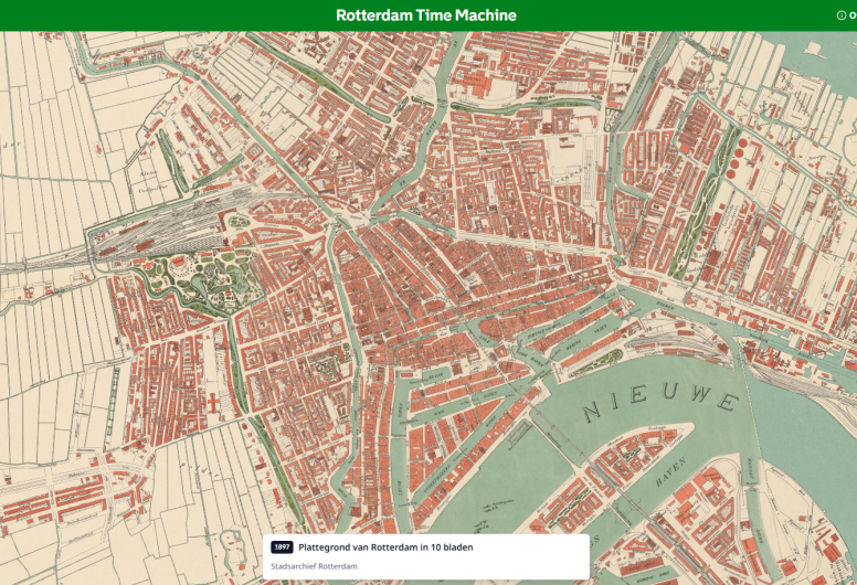 Een screenshot van de Rotterdam Time Machine op het jaar 1897