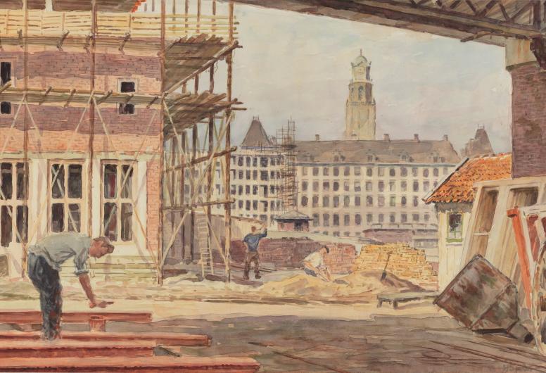 De bouw van nieuwe panden aan de Lombardkade in 1952. Collectie Prenten en Tekeningen. NL-RtSA_4080_IX-1835