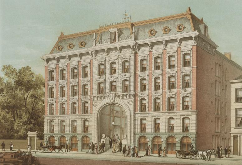 Tekening van het nieuwe gebouw van de Passage aan de Coolvest in 1879. Collectie Prenten en Tekeningen. NL-RtSA_4080_RI-1727-2