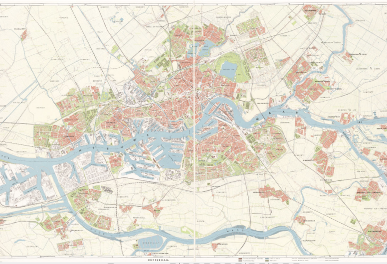 1974-955: Plattegrond van Rotterdam en het Europoortgebied. Blad 2: stadsagglomeratie: Rotterdam, Nieuwerkerk aan den IJssel, Krimpen a/d IJssel, West-IJsselmonde en het Botlekgebied. Collectie 4201 Topografische seriekaarten vervaardigd door Gemeentewerk