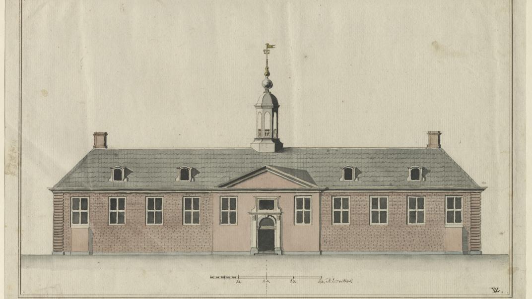 Voormalig pesthuis op het eiland Fijenoord. Datering: 1798-1802. Collectie 4080, nummer RI-463-A